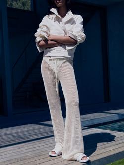 Mango Paqui Crochet Flared Trousers, Natural White, Natural White