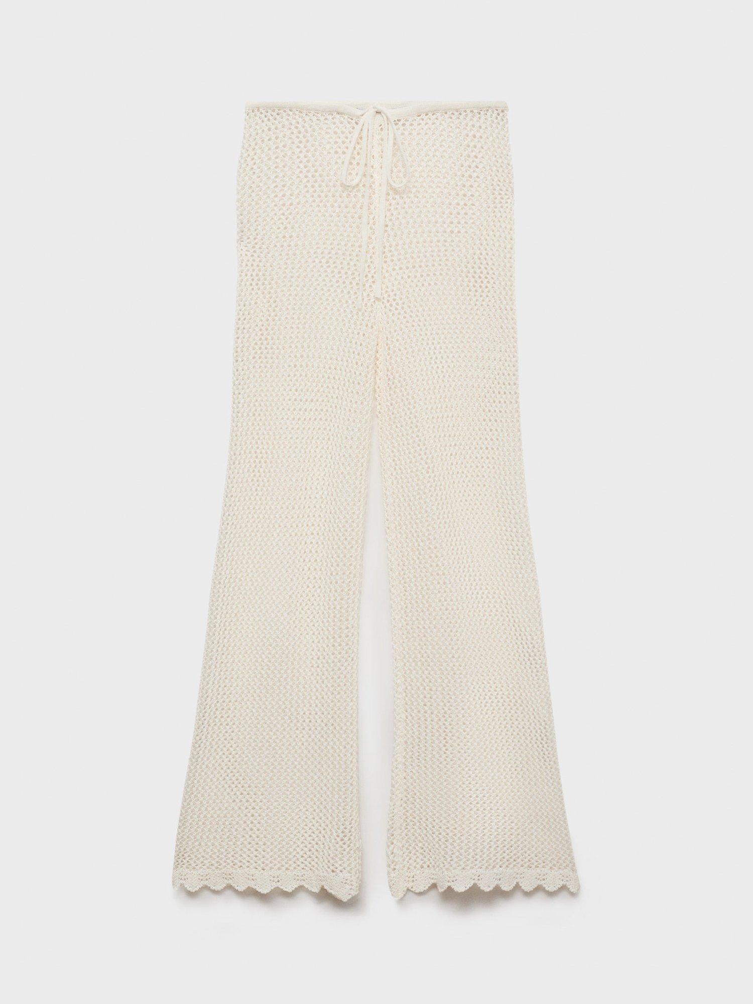Product image 3 of 6, which shows Mango Paqui Crochet Flared Trousers, Natural White, L
