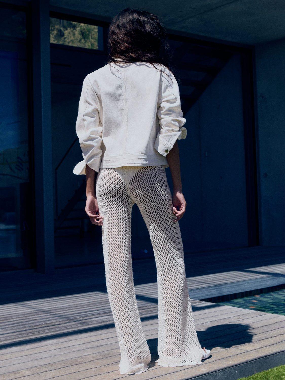 Product image 4 of 6, which shows Mango Paqui Crochet Flared Trousers, Natural White, L