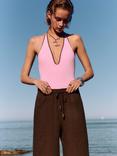 Mango Scott Linen Rich Trousers, Medium Brown