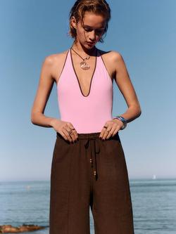 Mango Scott Linen Rich Trousers, Medium Brown - view 2, Medium Brown