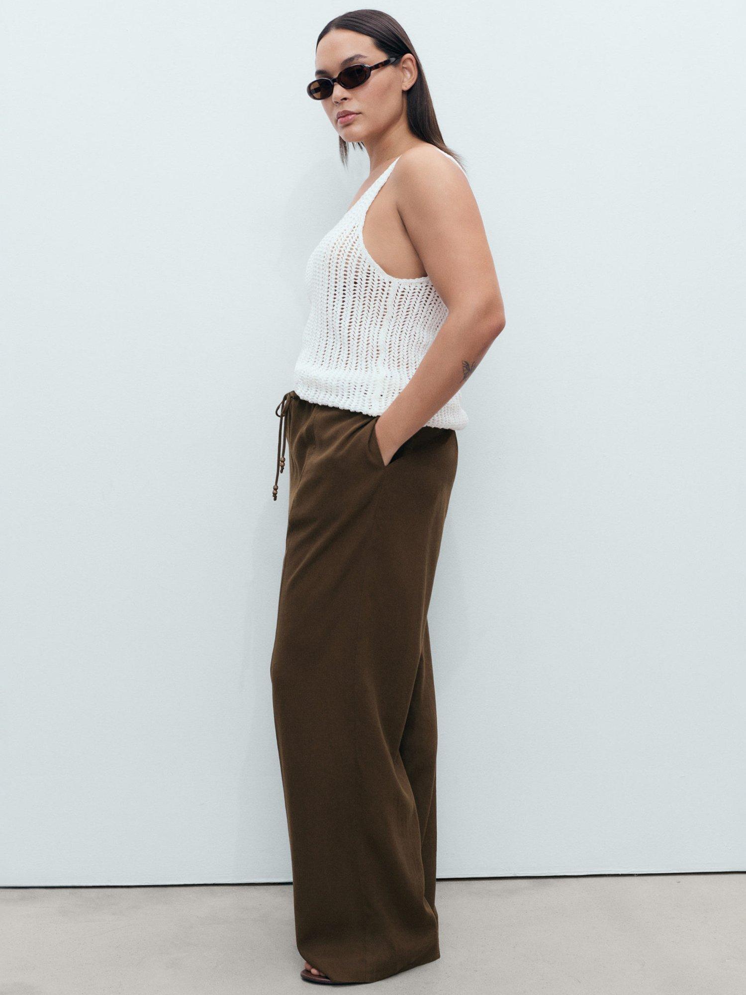 Product image 7 of 8, which shows Mango Scott Linen Rich Trousers, Medium Brown, XXS