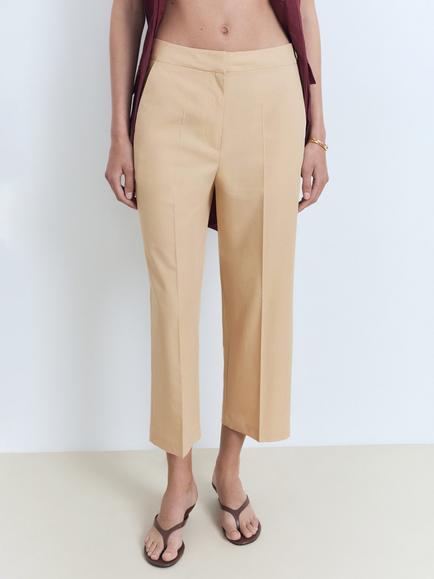Mango Theo-H Cropped Trousers, Medium Brown, Medium Brown