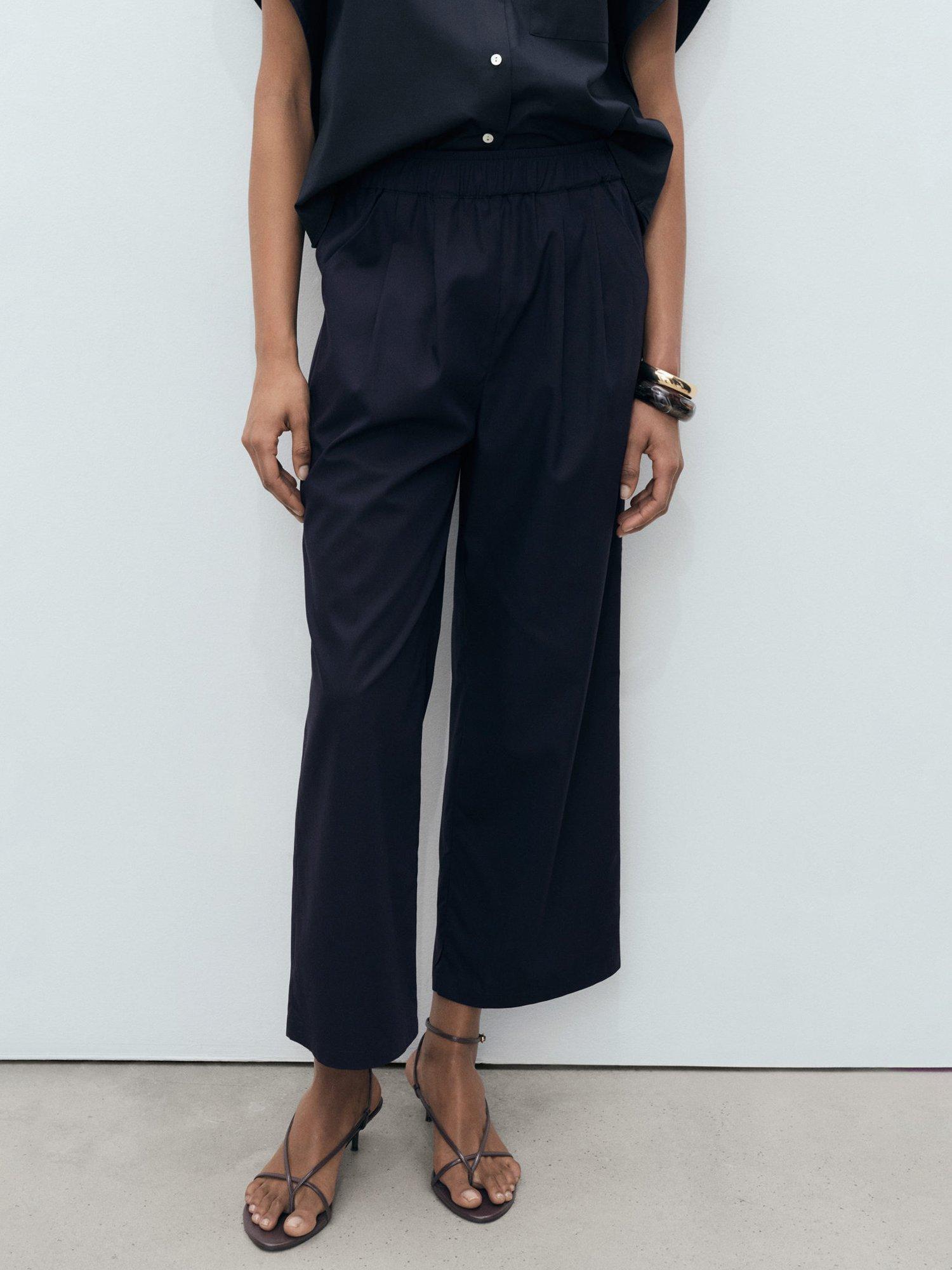 Product image 1 of 7, which shows Mango Tomy-H Cotton Blend Trousers, Navy, S