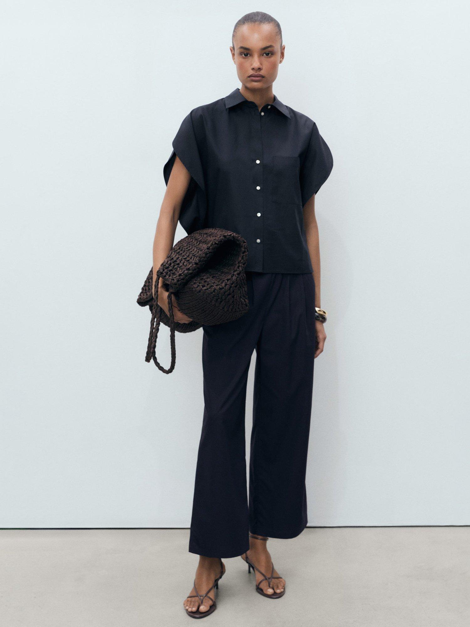 Product image 2 of 7, which shows Mango Tomy-H Cotton Blend Trousers, Navy, S