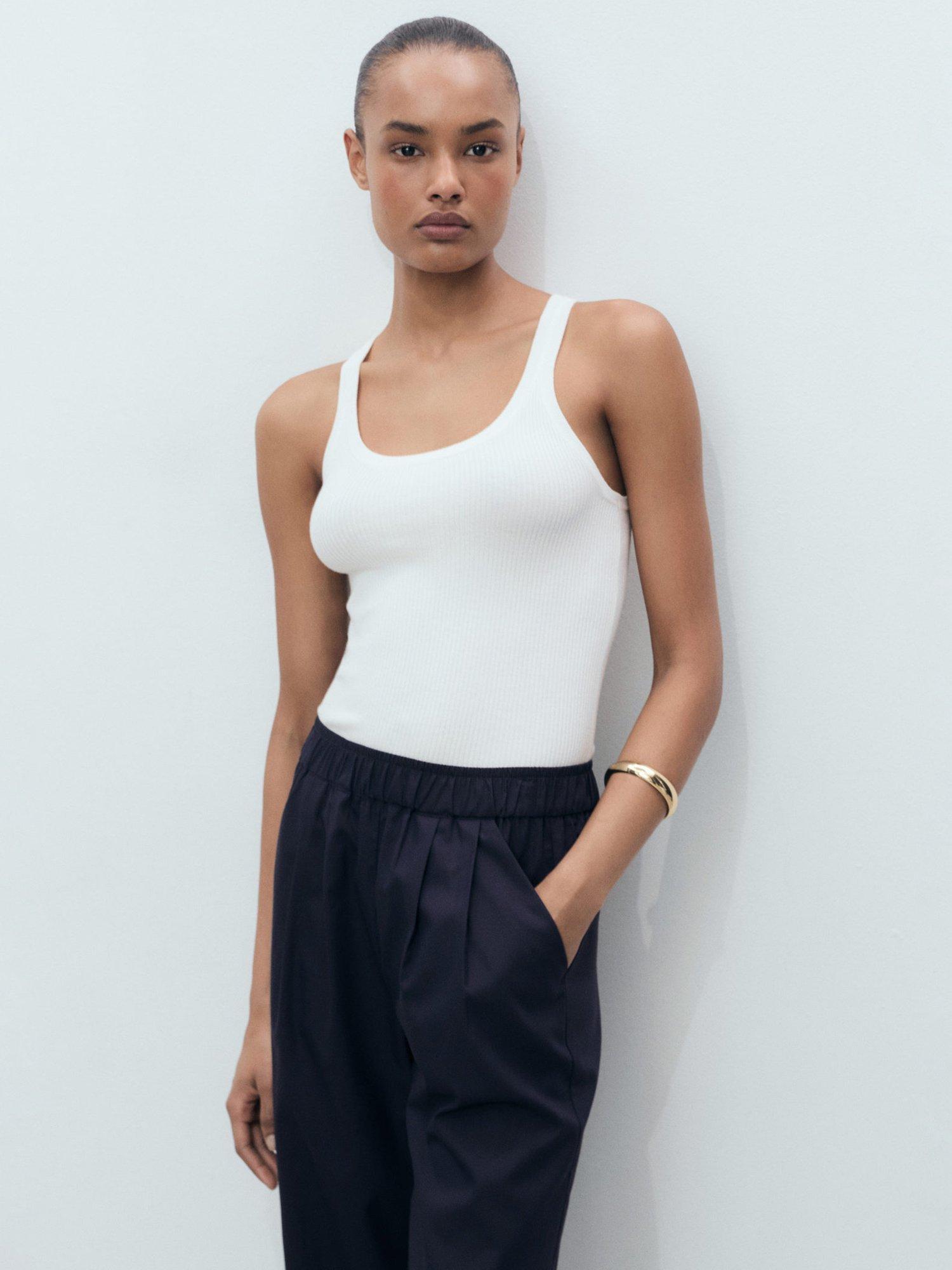 Product image 6 of 7, which shows Mango Tomy-H Cotton Blend Trousers, Navy, S