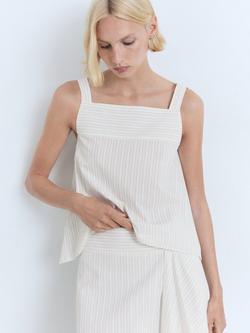 Mango Limon Cotton Striped Sleeveless Top, Natural White, Natural White