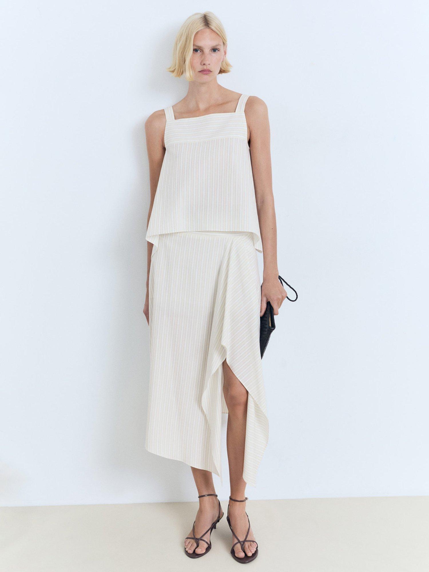 Product image 2 of 7, which shows Mango Limon Cotton Striped Sleeveless Top, Natural White, L