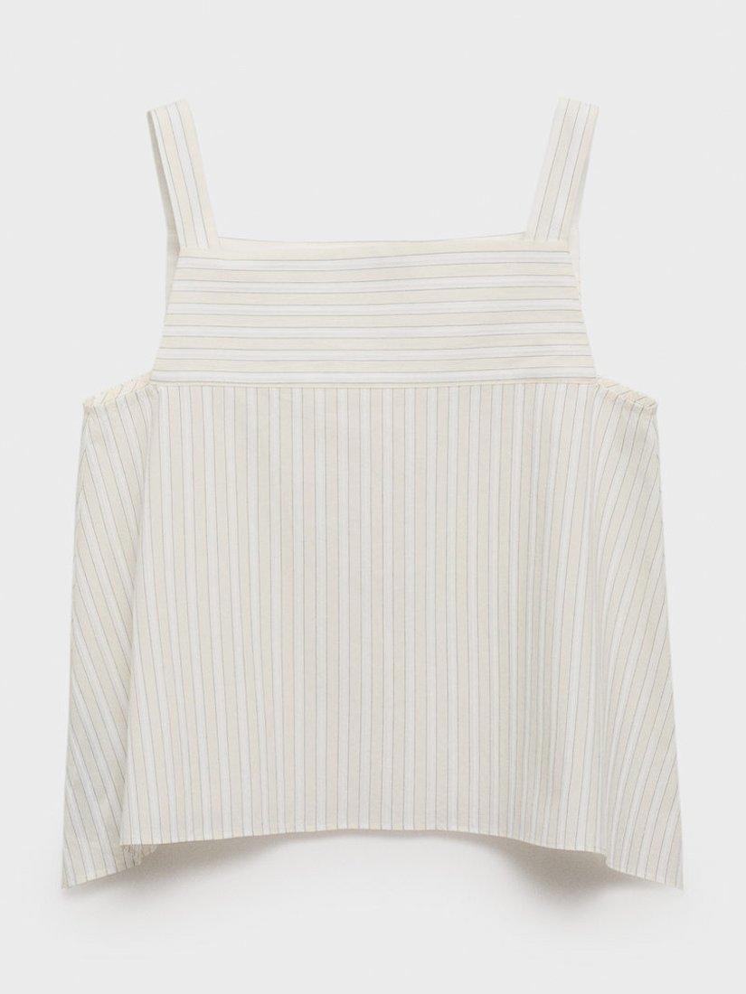 Product image 3 of 7, which shows Mango Limon Cotton Striped Sleeveless Top, Natural White, L