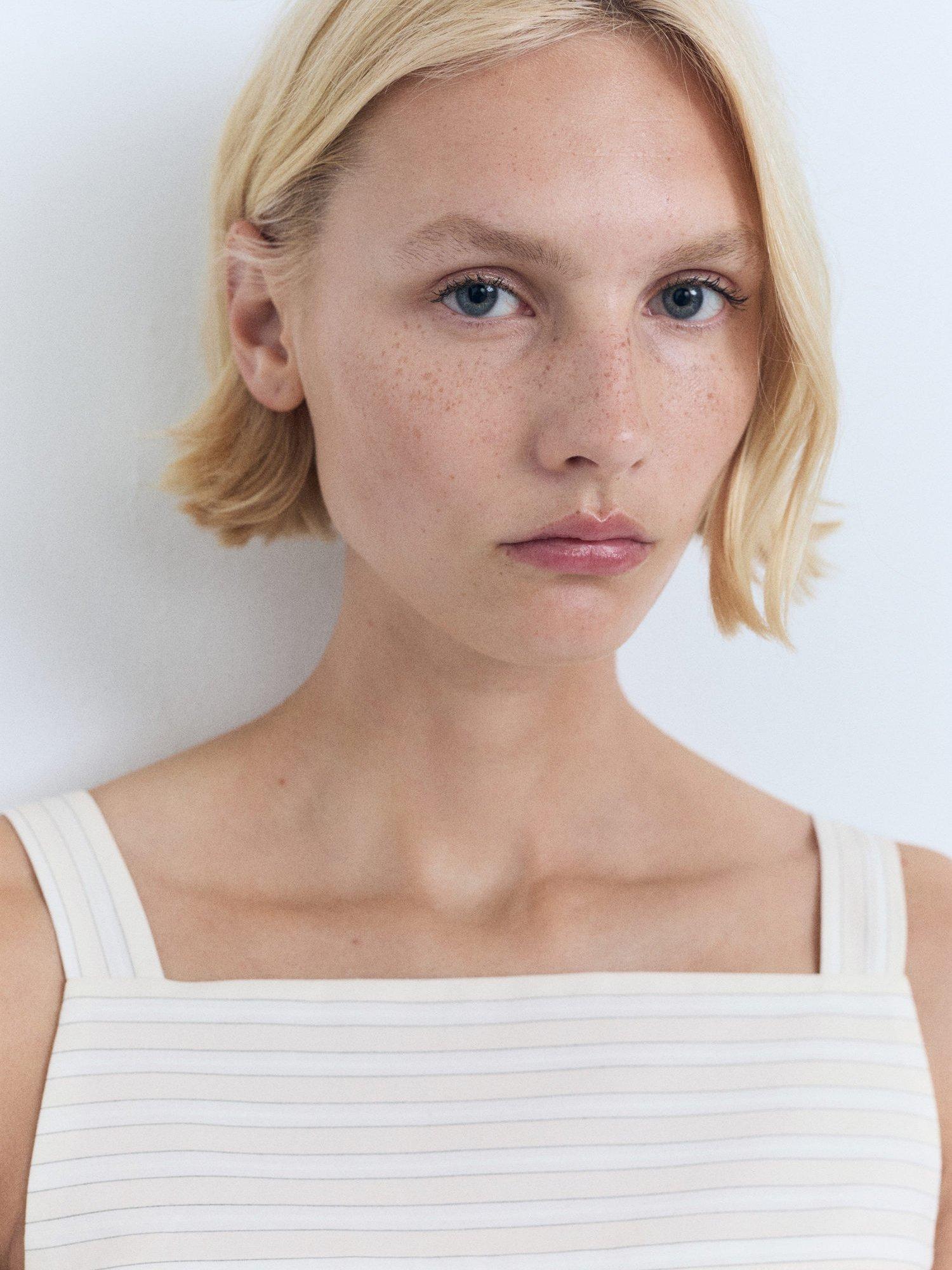 Product image 6 of 7, which shows Mango Limon Cotton Striped Sleeveless Top, Natural White, L