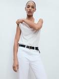 Mango Linito V-Neck Pure Linen T-Shirt, Natural White