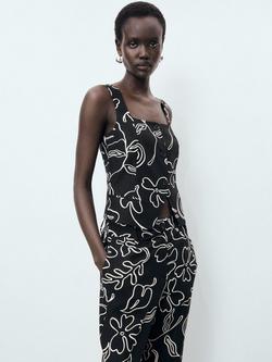 Mango Liza Linen Blend Floral Print Suit Waistcoat, Black, Black