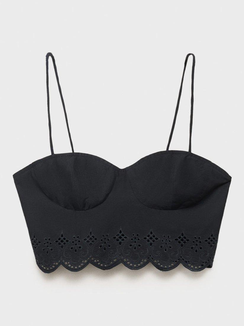 Product image 3 of 8, which shows Mango Luisa Cotton Embroidered Crop Top, Black, XS