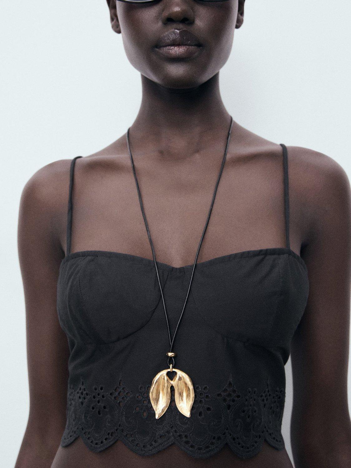 Product image 6 of 8, which shows Mango Luisa Cotton Embroidered Crop Top, Black, XS