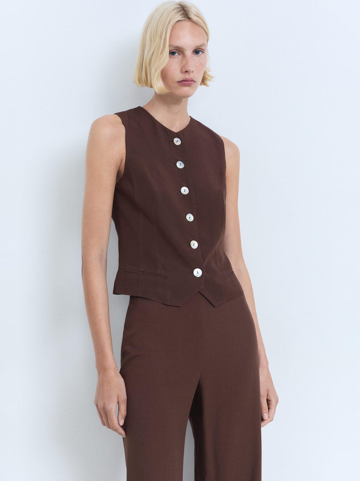 Product image 1 of 8, which shows Mango Nina Tailored Waistcoat, Brown, L