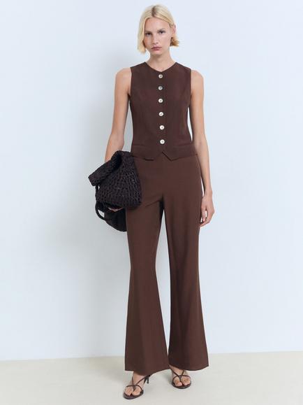 Mango Nina Tailored Waistcoat, Brown - view 2, Brown