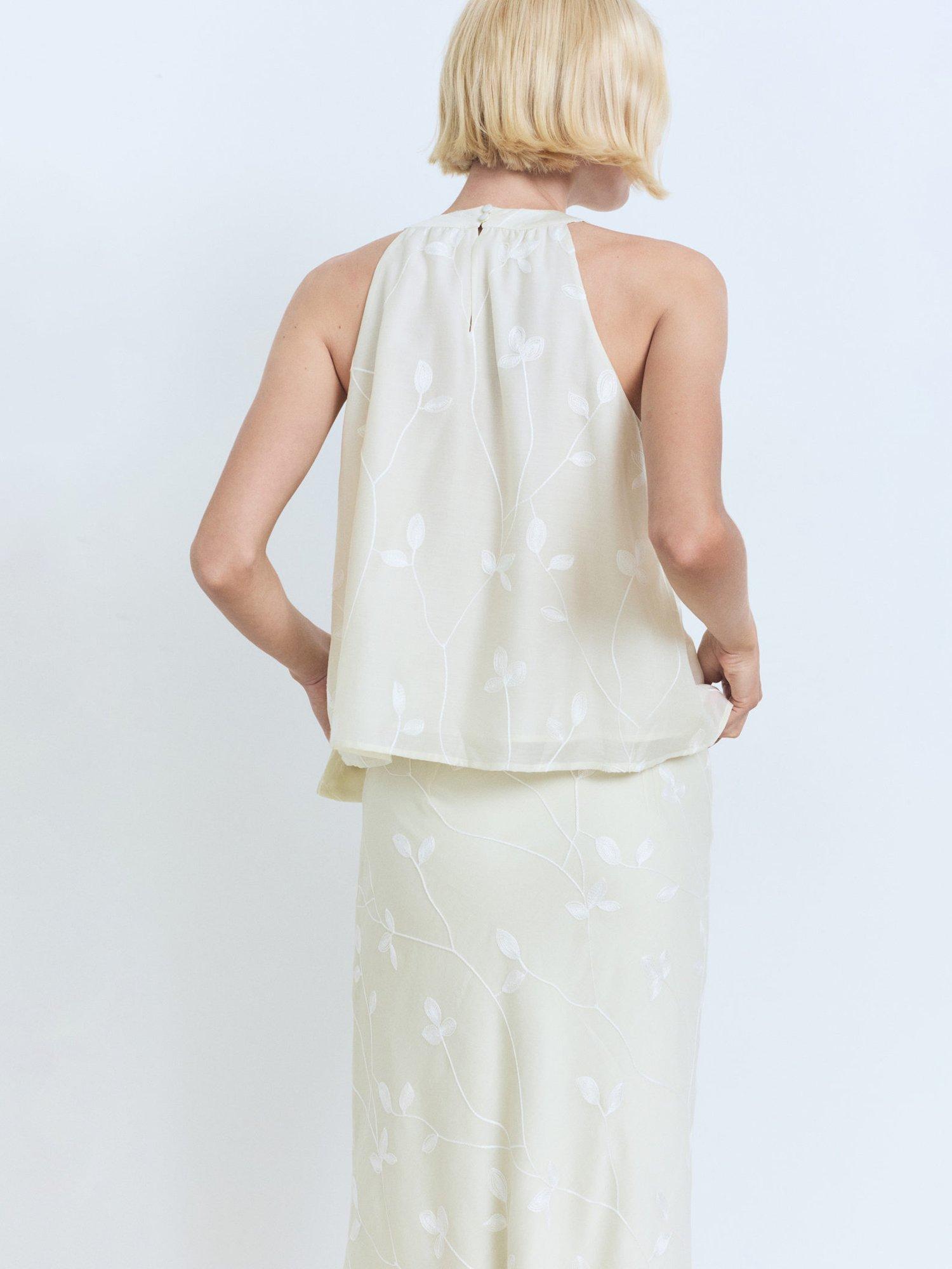 Product image 4 of 8, which shows Mango Tania-H Embroidered Sleeveless Top, Natural White, S