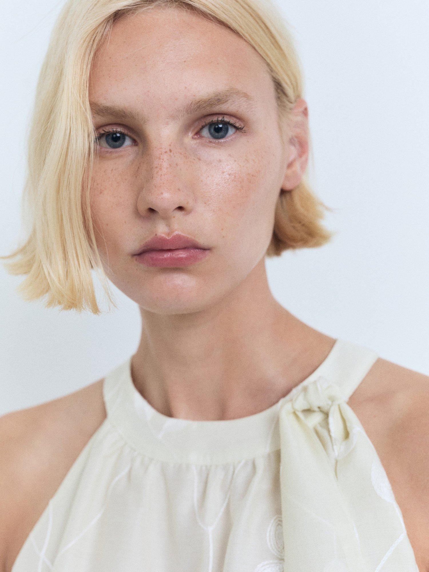 Product image 6 of 8, which shows Mango Tania-H Embroidered Sleeveless Top, Natural White, S