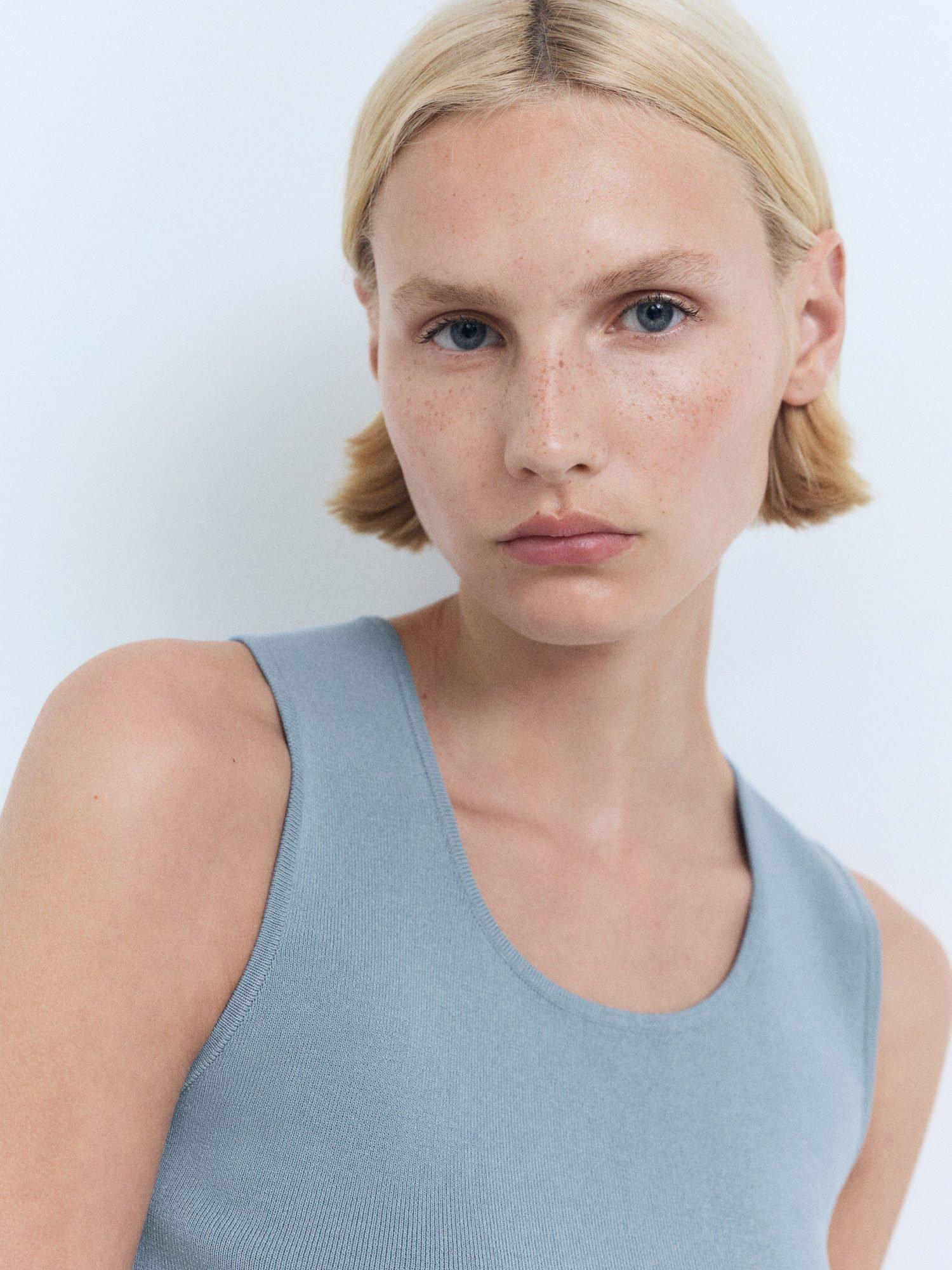 Product image 6 of 7, which shows Mango Susan-H Scoop Neck Top, Medium Blue, L