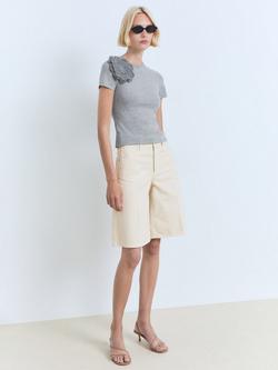 Mango Vigo-H Crochet Detail Cotton Blend T-Shirt - view 2, Medium Grey