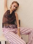 Mango Comba Striped Ramie Trousers, Pastel Pink