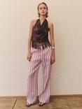 Mango Comba Striped Ramie Trousers, Pastel Pink