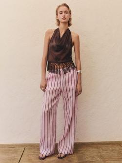 Mango Comba Striped Ramie Trousers, Pastel Pink - view 2, Pastel Pink