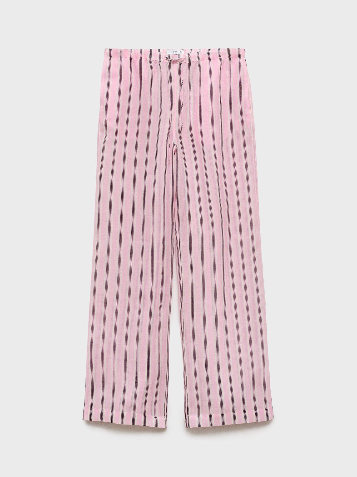 Product image 3 of 6, which shows Mango Comba Striped Ramie Trousers, Pastel Pink, L