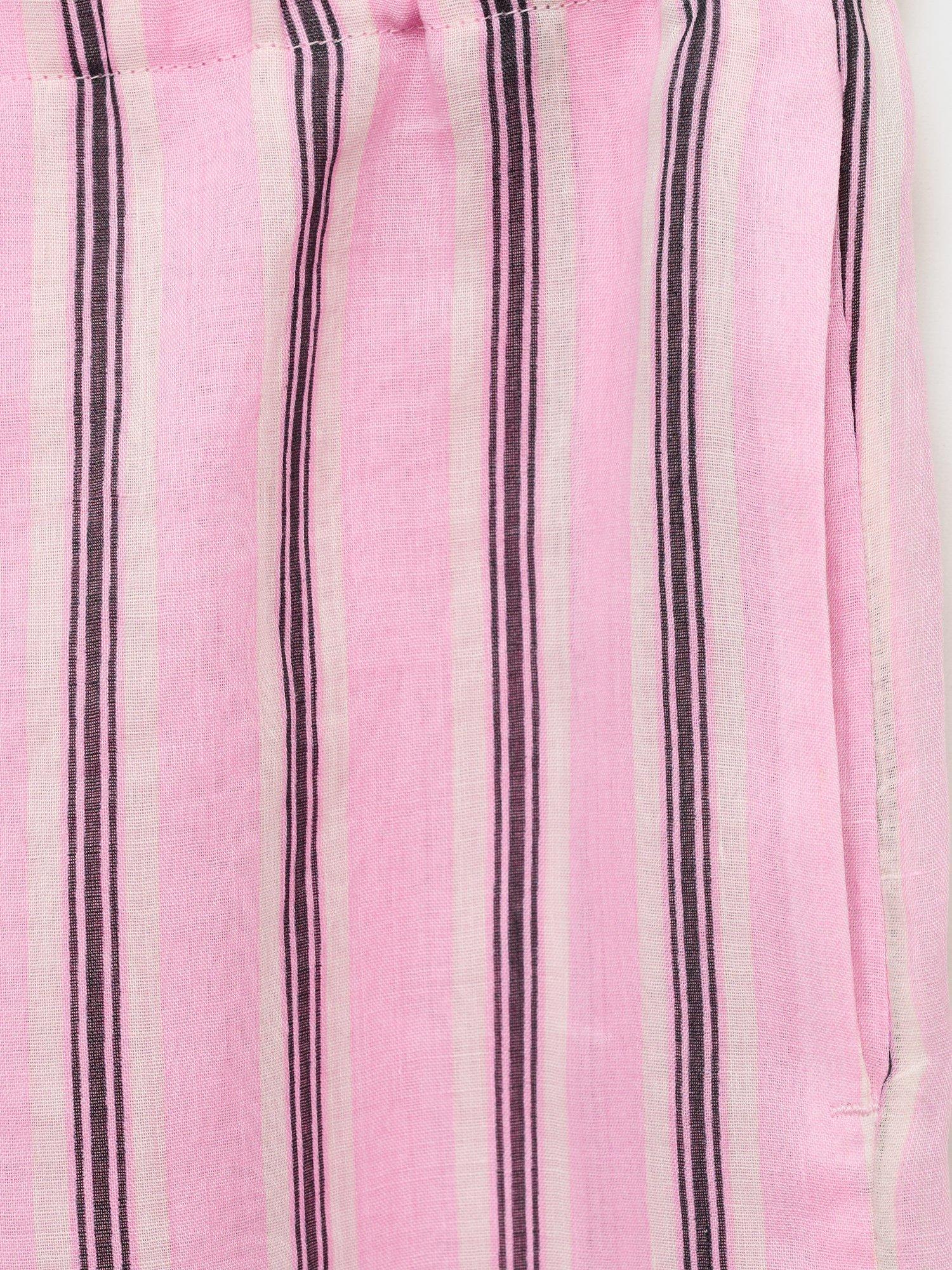 Product image 5 of 6, which shows Mango Comba Striped Ramie Trousers, Pastel Pink, L