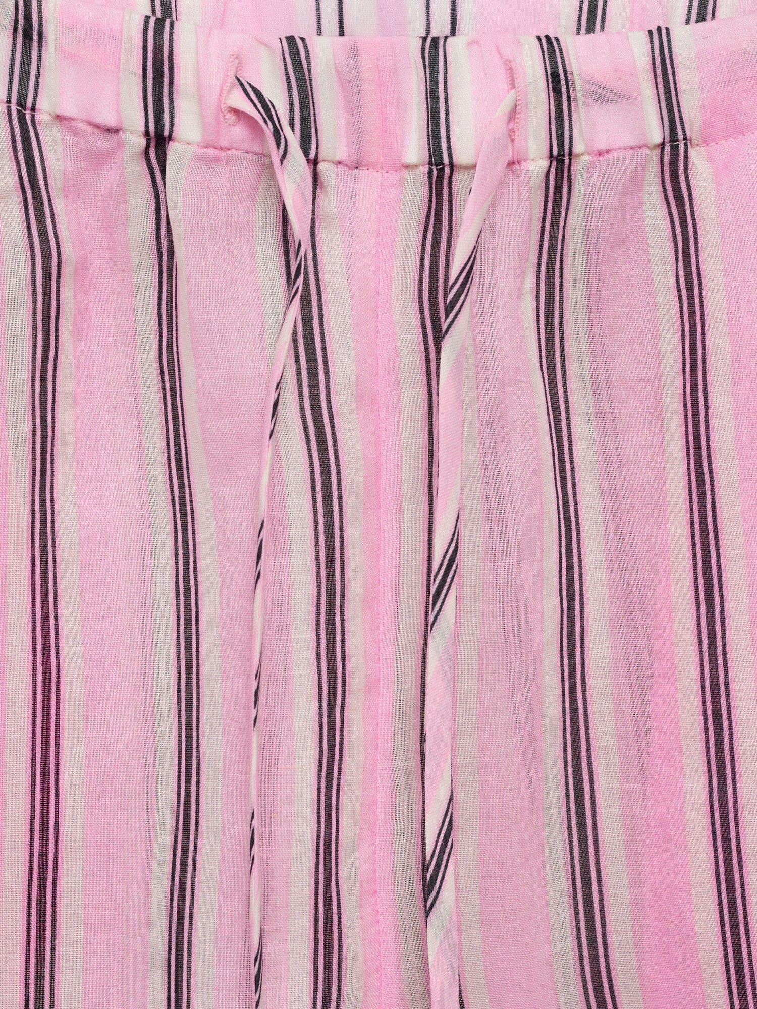 Product image 6 of 6, which shows Mango Comba Striped Ramie Trousers, Pastel Pink, L