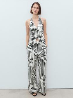 Mango Doty Cotton Linen Blend Geometric Print Trousers, Natural White - view 2, Natural White