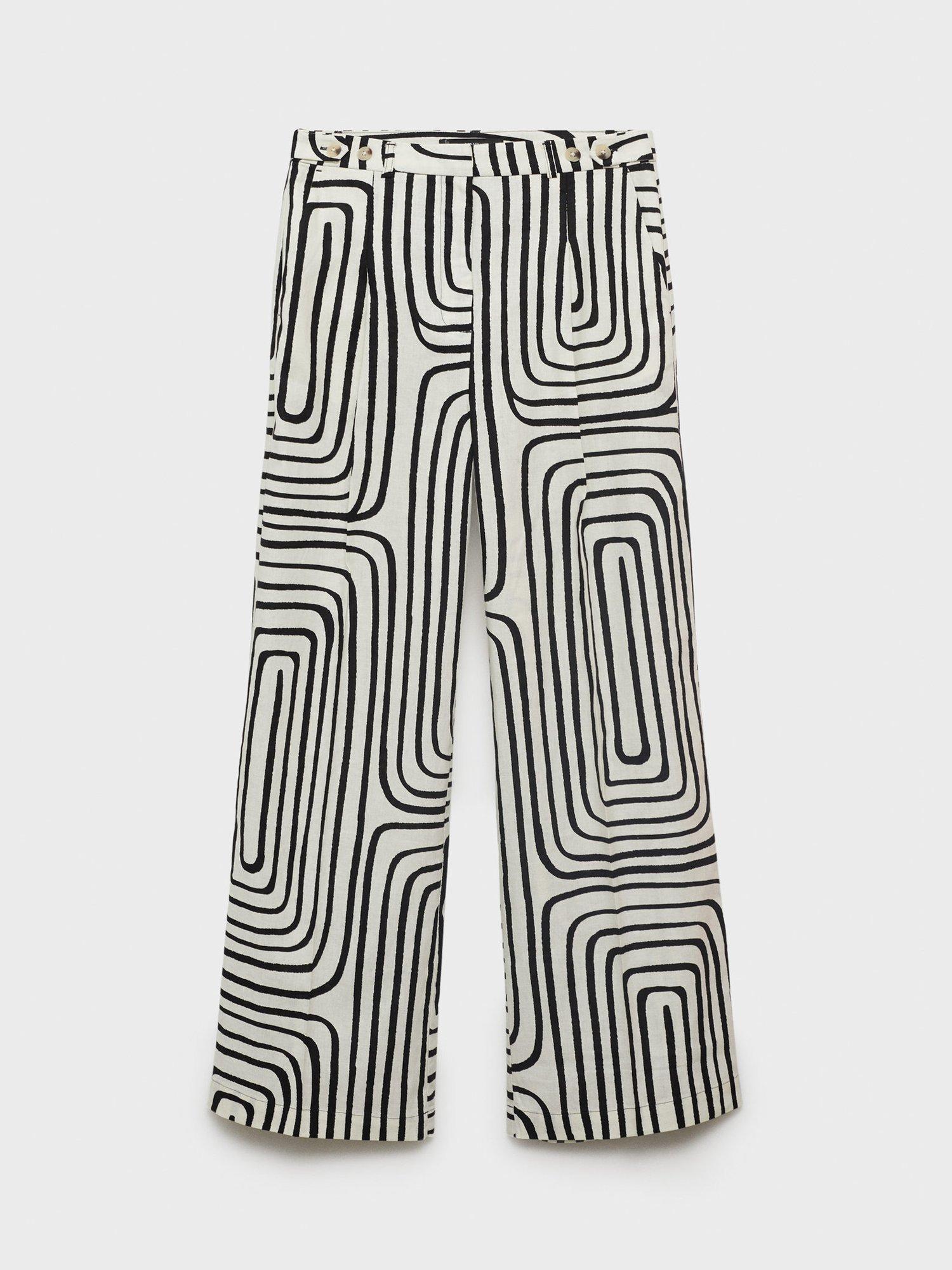 Product image 3 of 8, which shows Mango Doty Cotton Linen Blend Geometric Print Trousers, Natural White, 10
