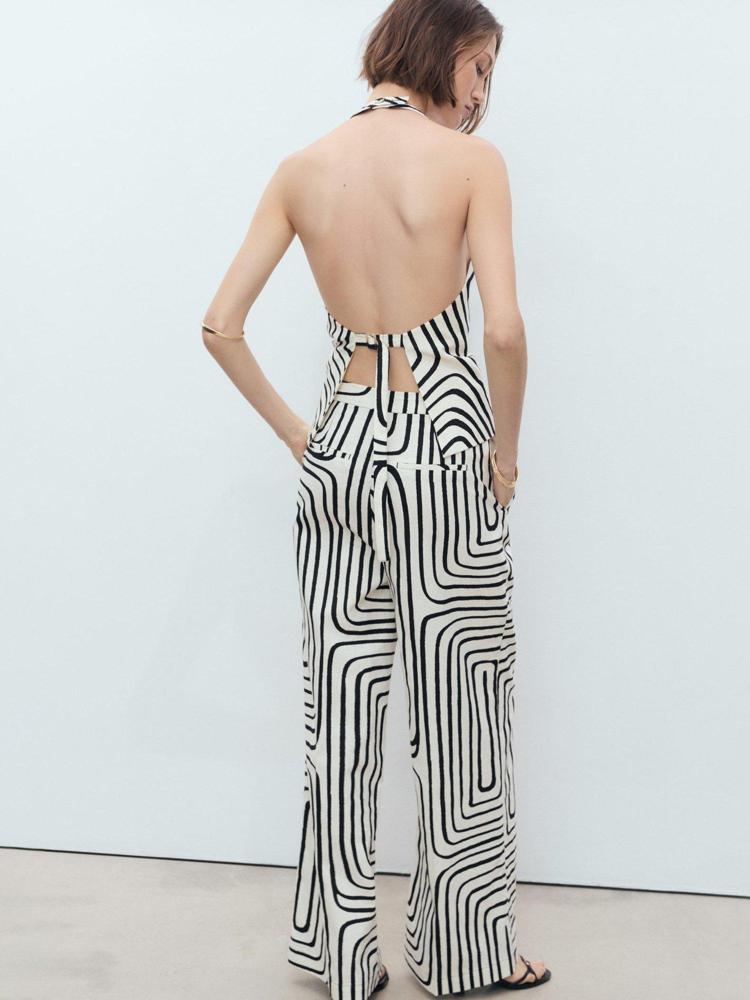 Product image 4 of 8, which shows Mango Doty Cotton Linen Blend Geometric Print Trousers, Natural White, 10