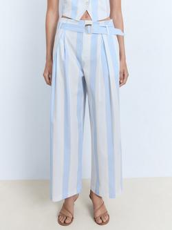 Mango Dulce Stripe Wide Leg Culottes, Pastel Blue/Multi, Pastel Blue/Multi