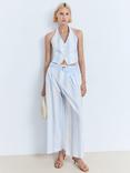 Mango Dulce Stripe Wide Leg Culottes, Pastel Blue/Multi