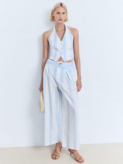 Mango Dulce Stripe Wide Leg Culottes, Pastel Blue/Multi - view 2, Pastel Blue/Multi