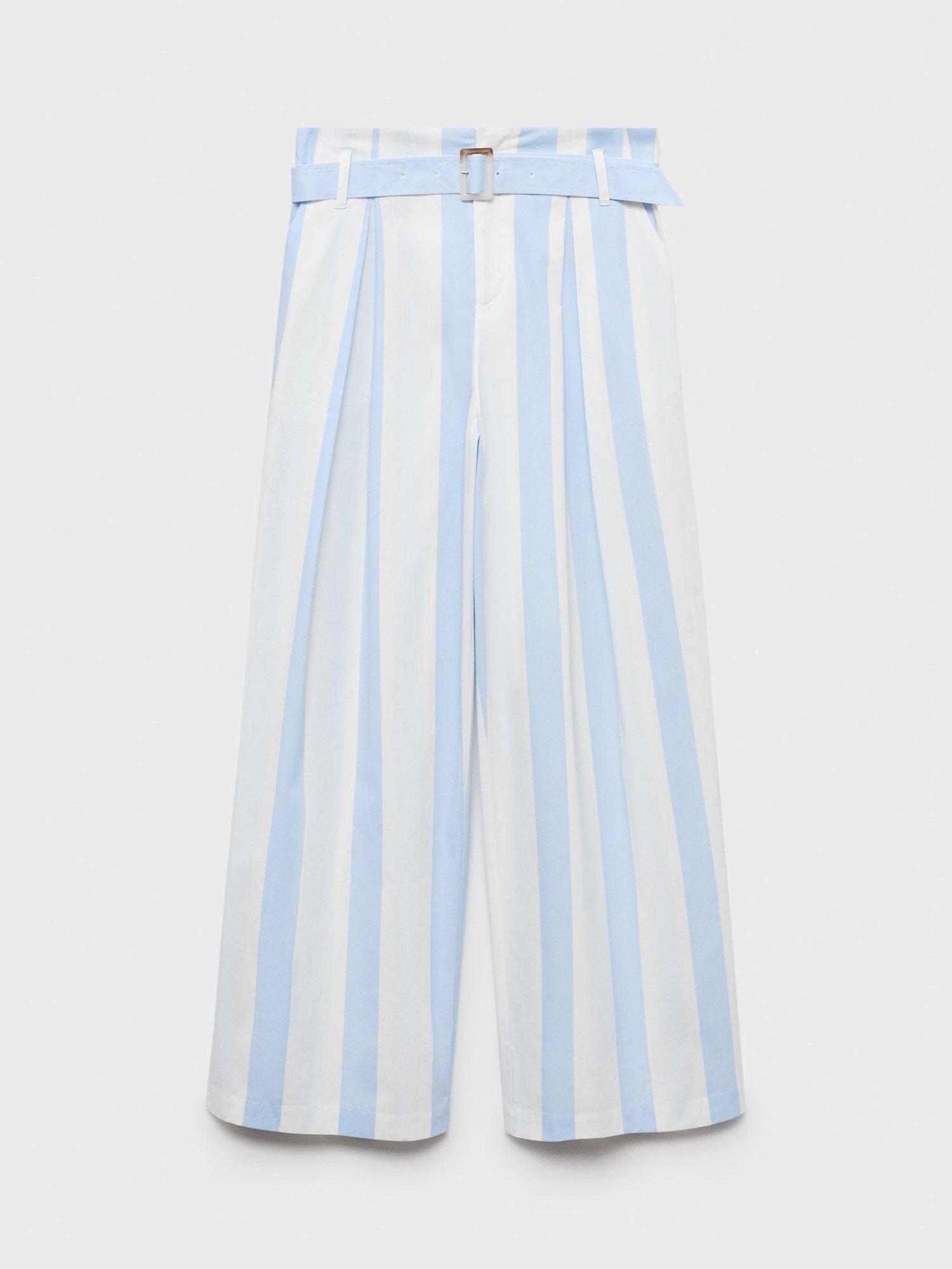 Product image 3 of 8, which shows Mango Dulce Stripe Wide Leg Culottes, Pastel Blue/Multi, 10