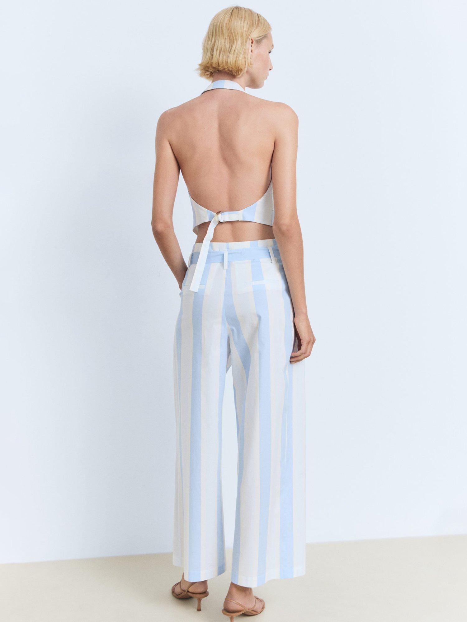 Product image 4 of 8, which shows Mango Dulce Stripe Wide Leg Culottes, Pastel Blue/Multi, 10
