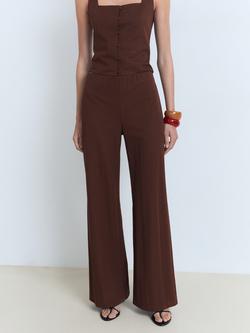 Mango Evan Flowy Straight Fit Cotton Blend Trousers, Dark Brown