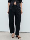 Mango Fog Cotton Blend Paper Bag Trousers, Black