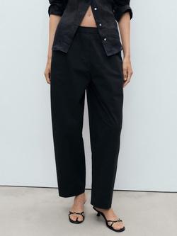 Mango Fog Cotton Blend Paper Bag Trousers, Black, Black