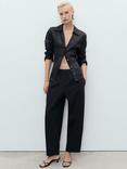 Mango Fog Cotton Blend Paper Bag Trousers, Black