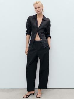 Mango Fog Cotton Blend Paper Bag Trousers, Black - view 2, Black