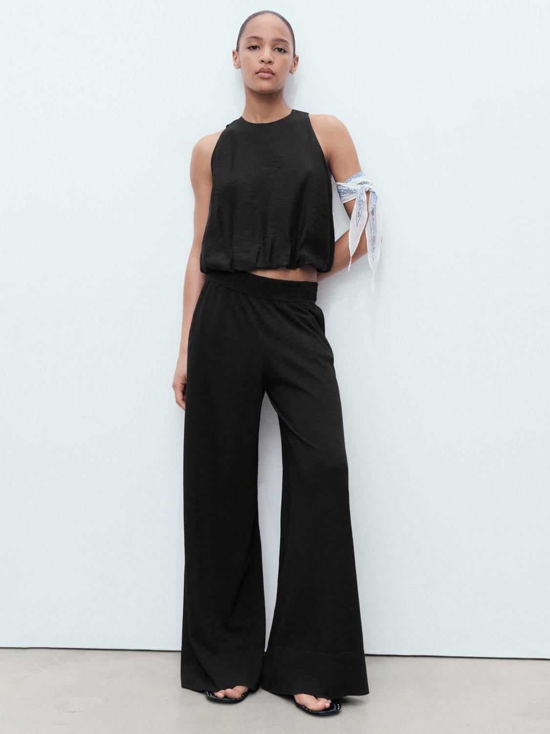 Product image 2 of 8, which shows Mango Lucrecia Fine Knit Straight Fit Trousers, Black, XS