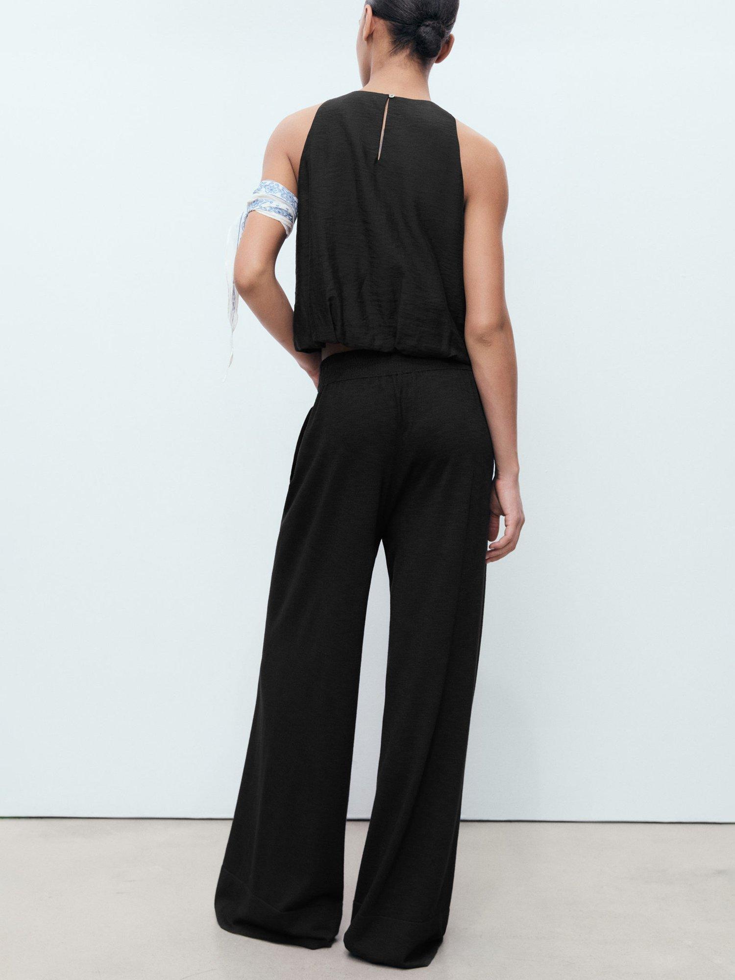 Product image 4 of 8, which shows Mango Lucrecia Fine Knit Straight Fit Trousers, Black, XS