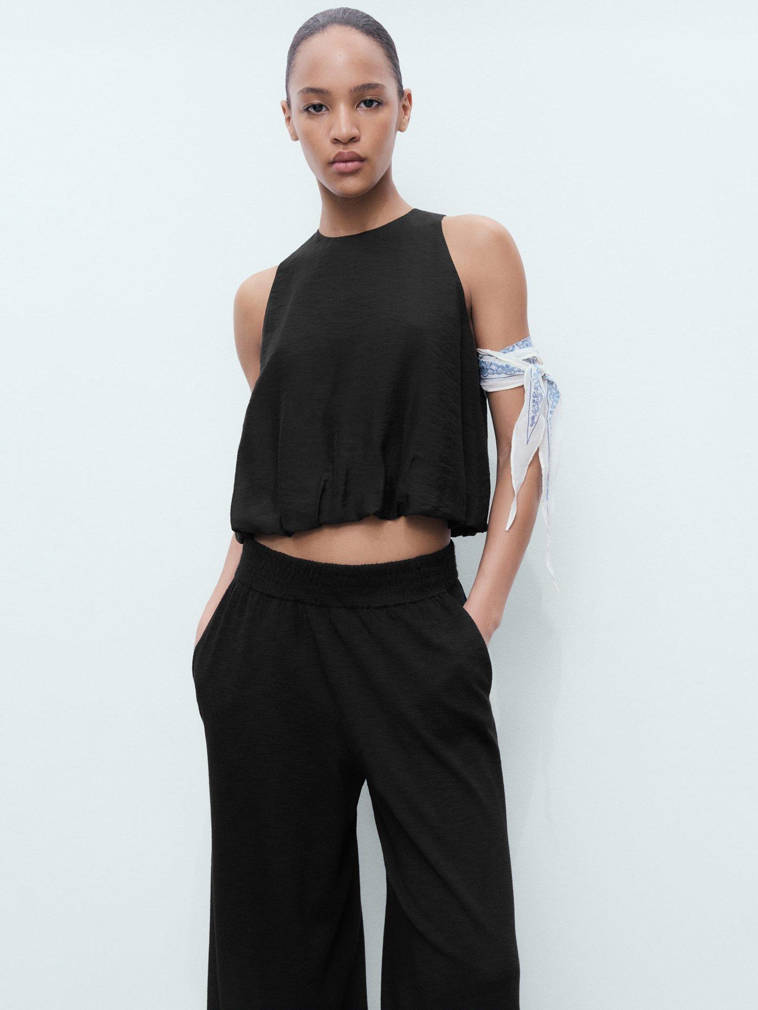 Product image 6 of 8, which shows Mango Lucrecia Fine Knit Straight Fit Trousers, Black, XS