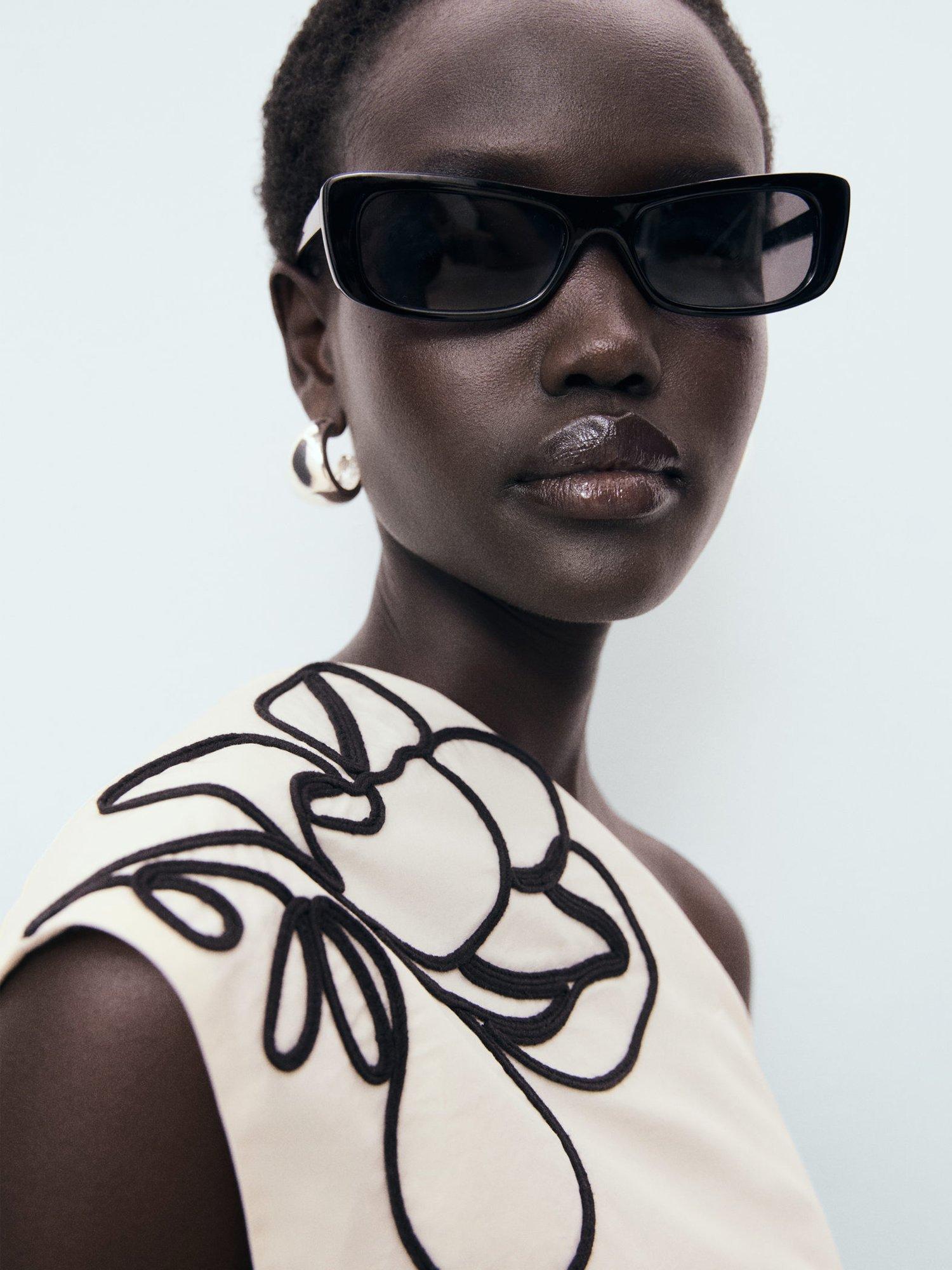 Product image 6 of 8, which shows Mango Bari Cotton Asymmetrical Flower Embroidered Top, Natural White, S