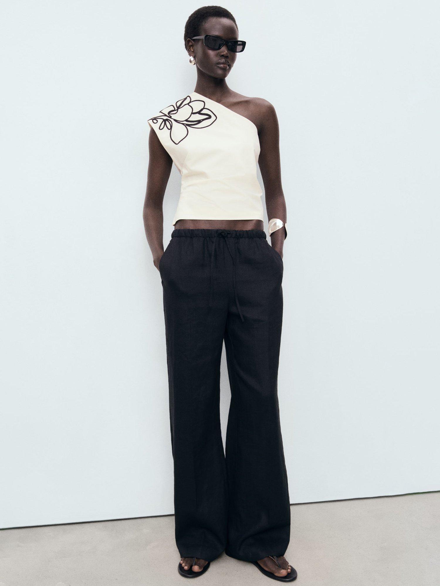 Product image 7 of 8, which shows Mango Bari Cotton Asymmetrical Flower Embroidered Top, Natural White, S