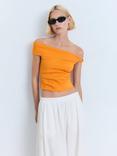 Mango Benji Linen Blend Asymmetrical Strapless Top, Orange