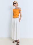 Mango Benji Linen Blend Asymmetrical Strapless Top, Orange